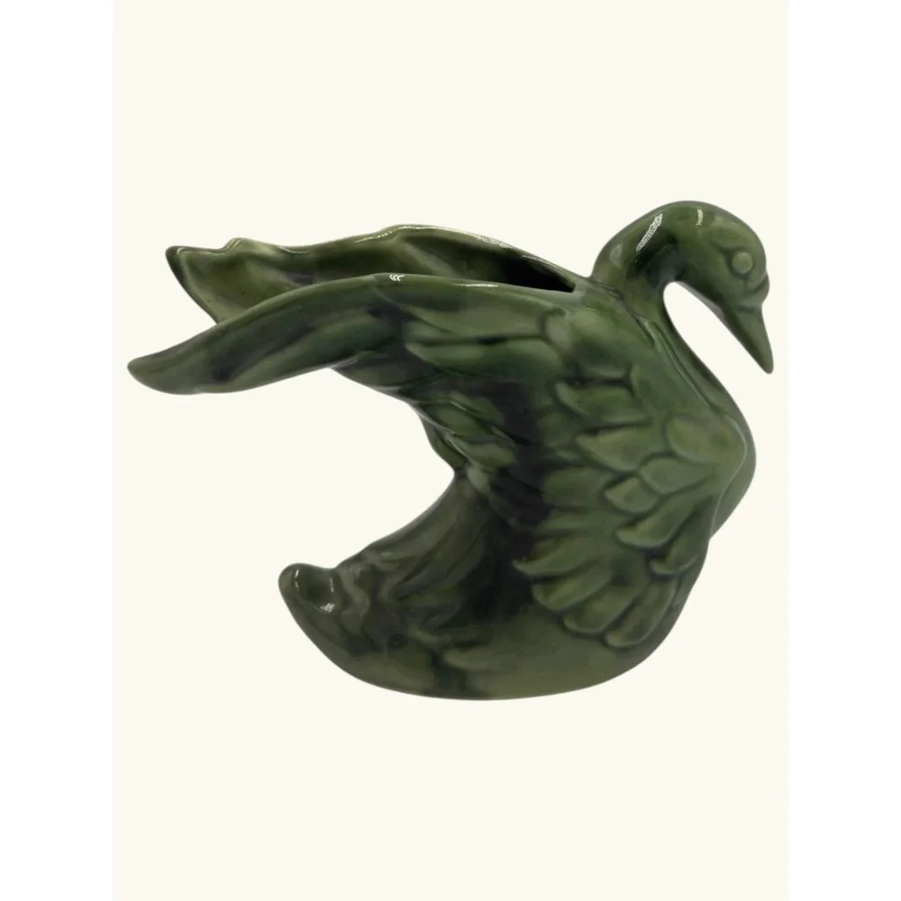 Vintage Royal Hickman Florida Green Drip Glaze Ceramic Swan Planter Figurine